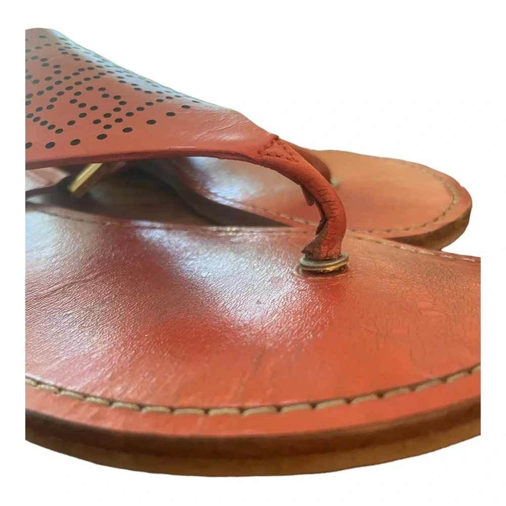 Tory Burch Women Carpi Preferred Logo Leather Thong Sandals Size 8